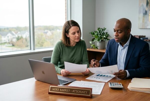 Mike Barret, Esq during a client with attorney consultation for child support